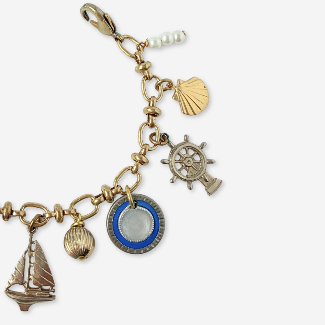 Repurposed vintage blue nautical mixed charm bracelet
