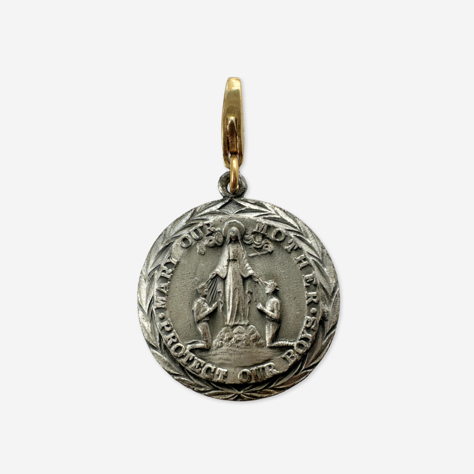 Vintage aged silver St. Mary/ St. Christopher circular charm pendant