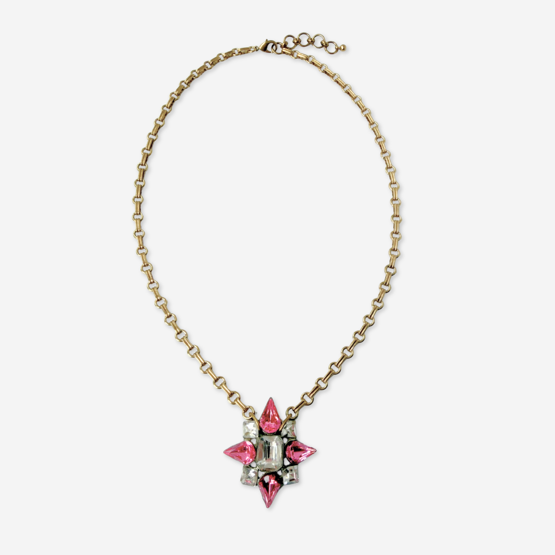 Refashioned Vintage pink and clear rhinestone pendant necklace