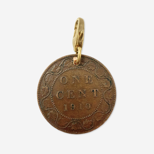 Refashioned antique 1910 Canadian One Cent coin chain