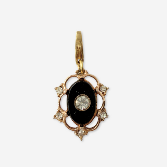 Refashioned vintage gold and black glass deco style oval charm