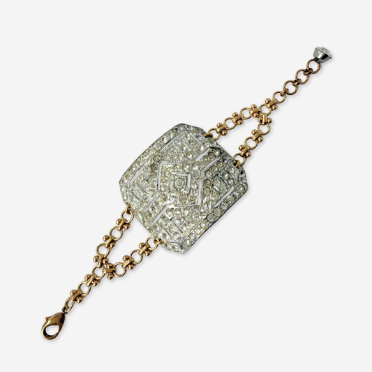 Refashioned Antique Rhinestone Shoe Buckle bracelet with brass chain