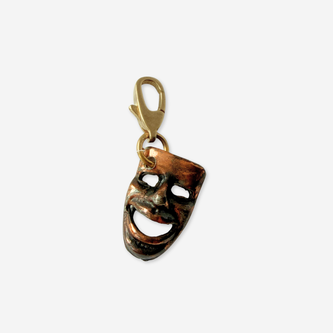 Refashioned vintage small copper-tone comedy mask charm