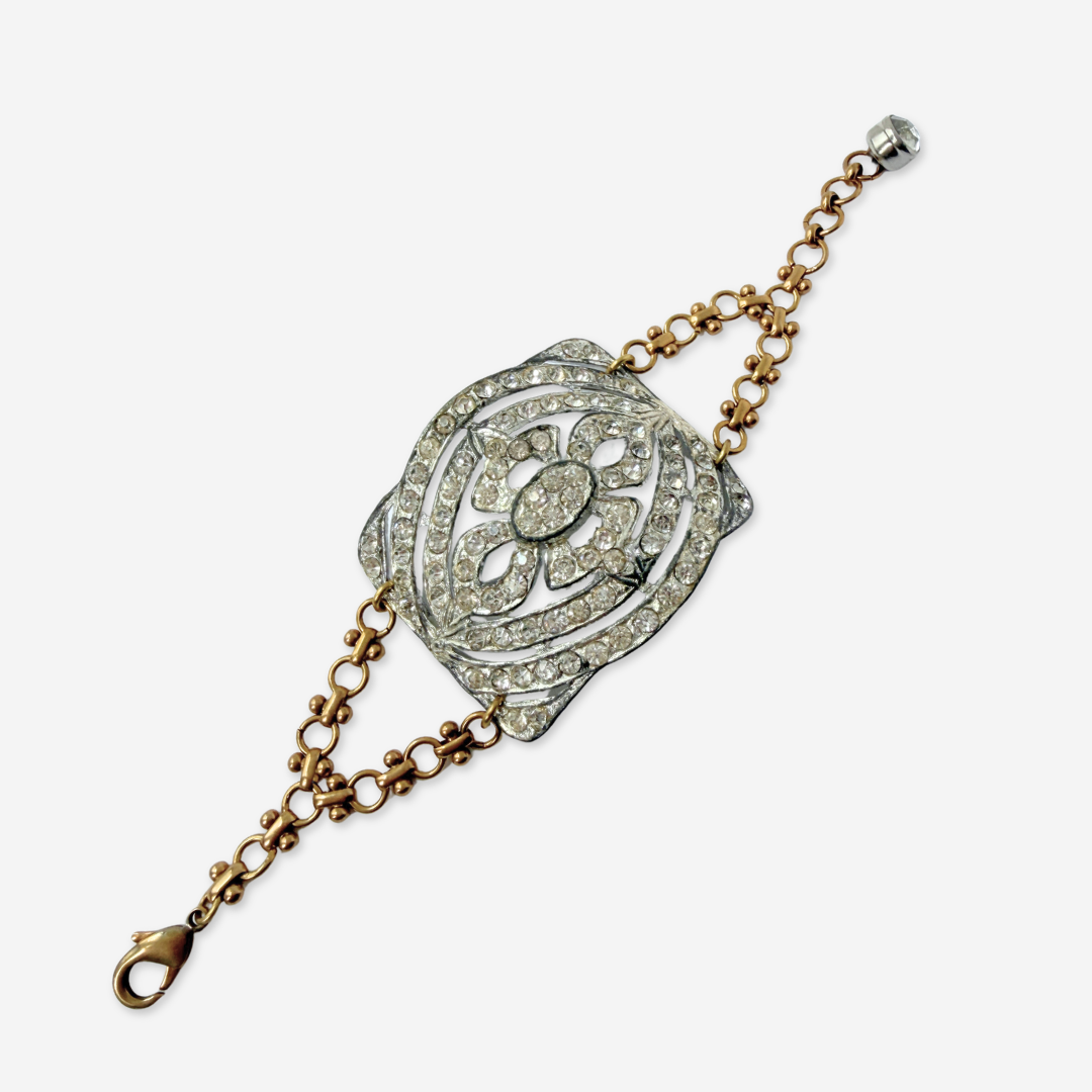 Refashioned Antique Rhinestone Shoe Buckle bracelet with brass chain