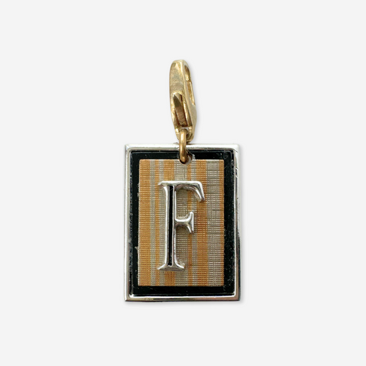 Vintage rectangular letter "F"  striped cufflink charm
