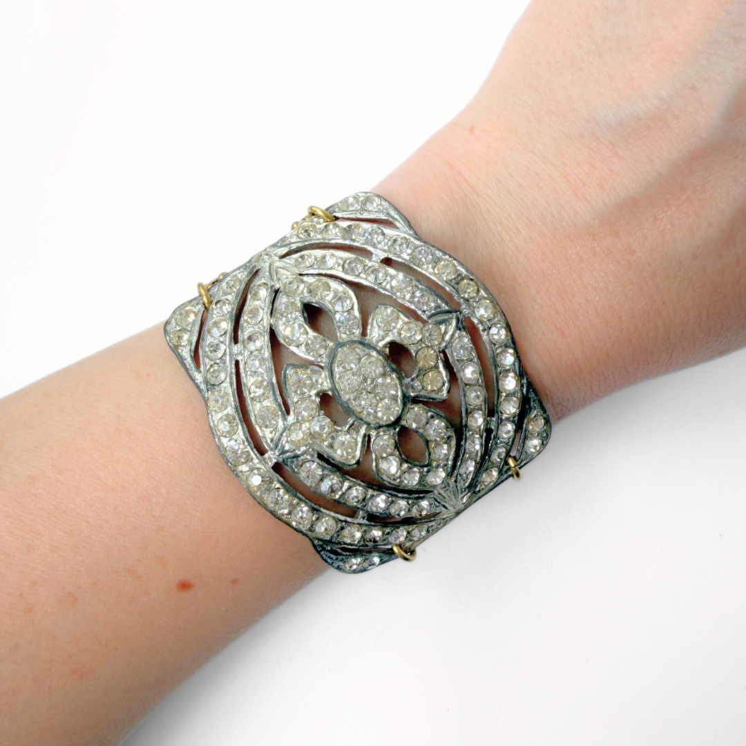 Refashioned Antique Rhinestone Shoe Buckle bracelet with brass chain