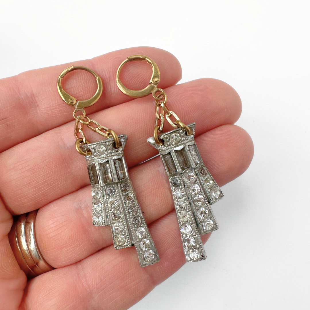Refashioned vintage clear rhinestone art deco earrings