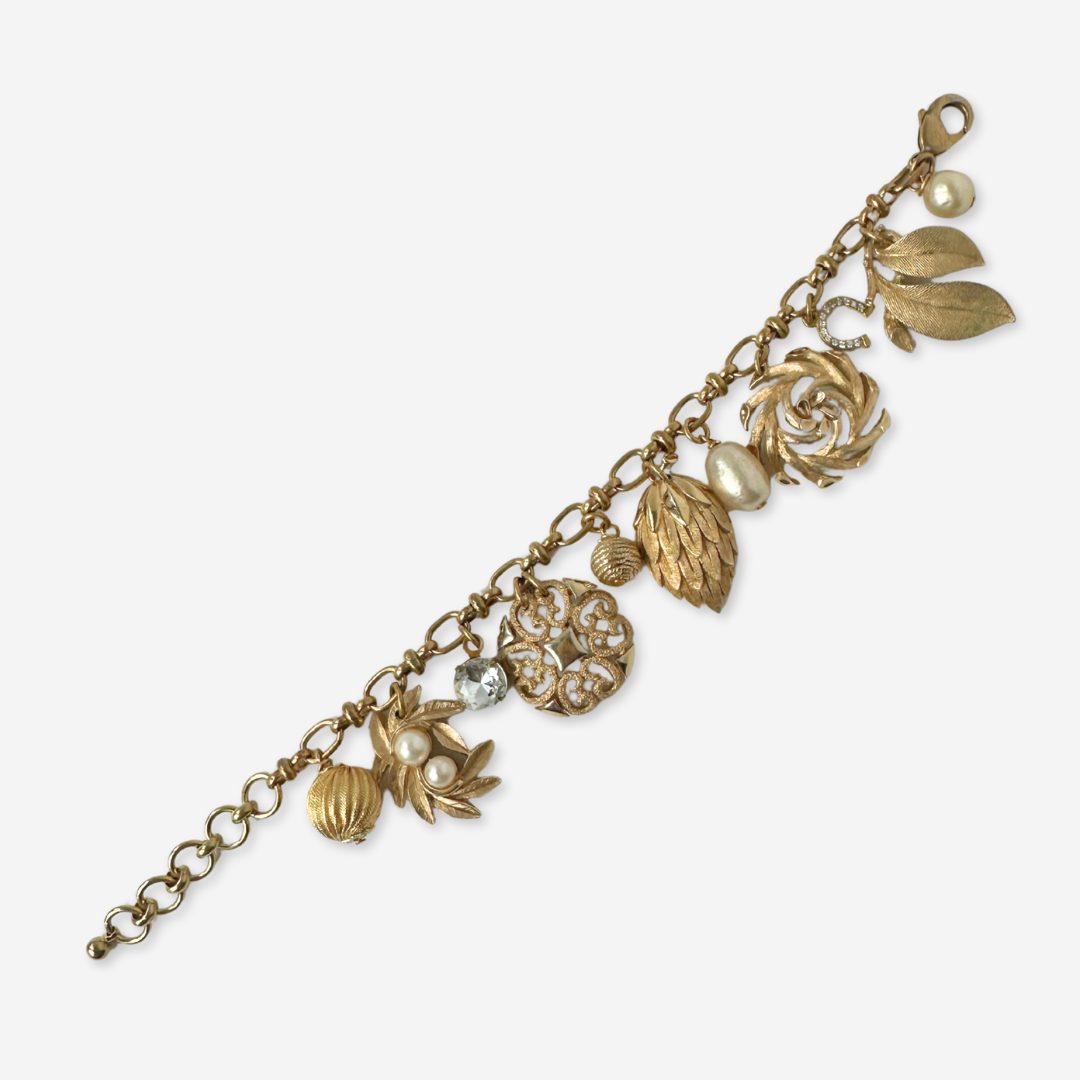 Repurposed vintage mixed gold charm bracelet