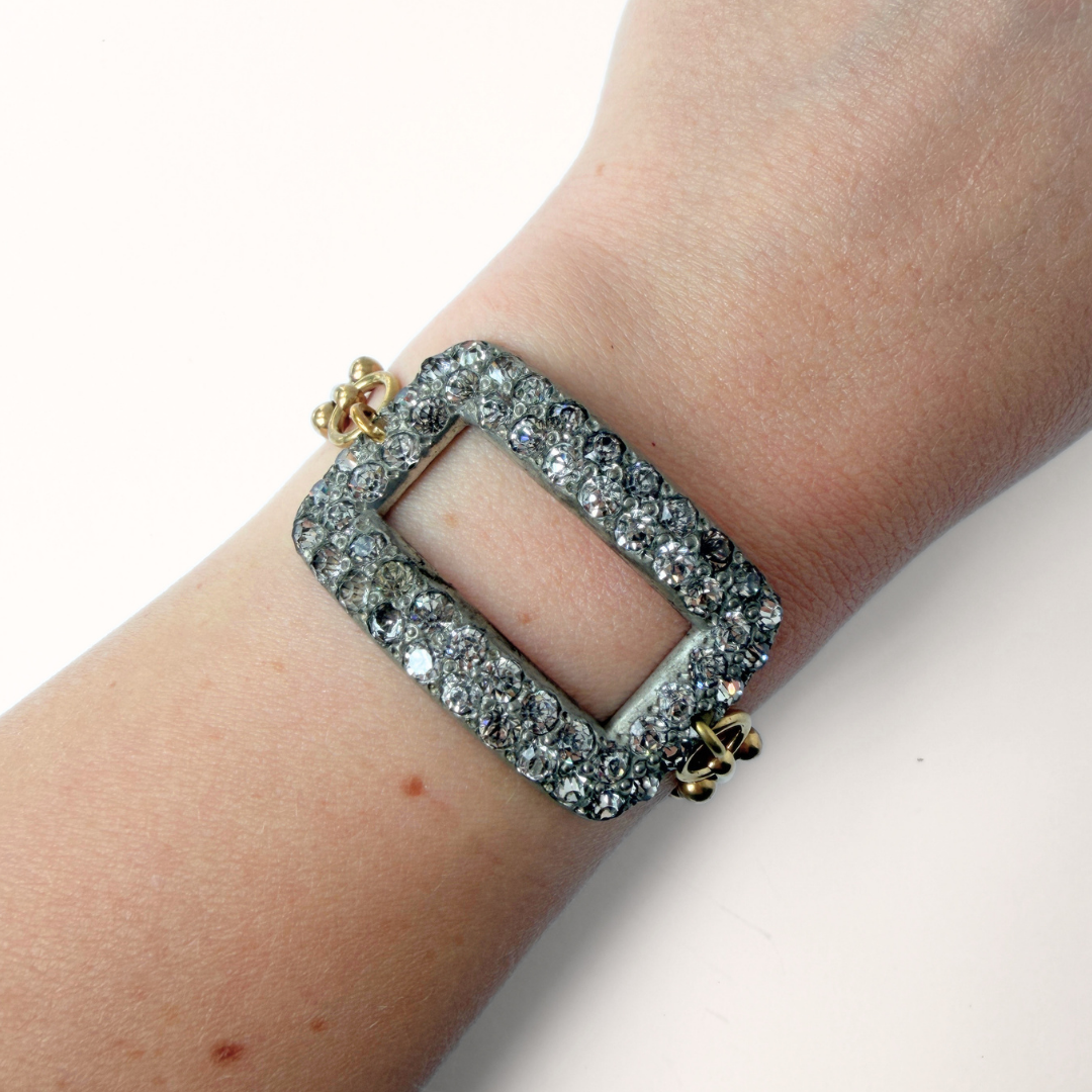 Repurposed vintage Rhinestone shoe buckle bracelet with brass chain