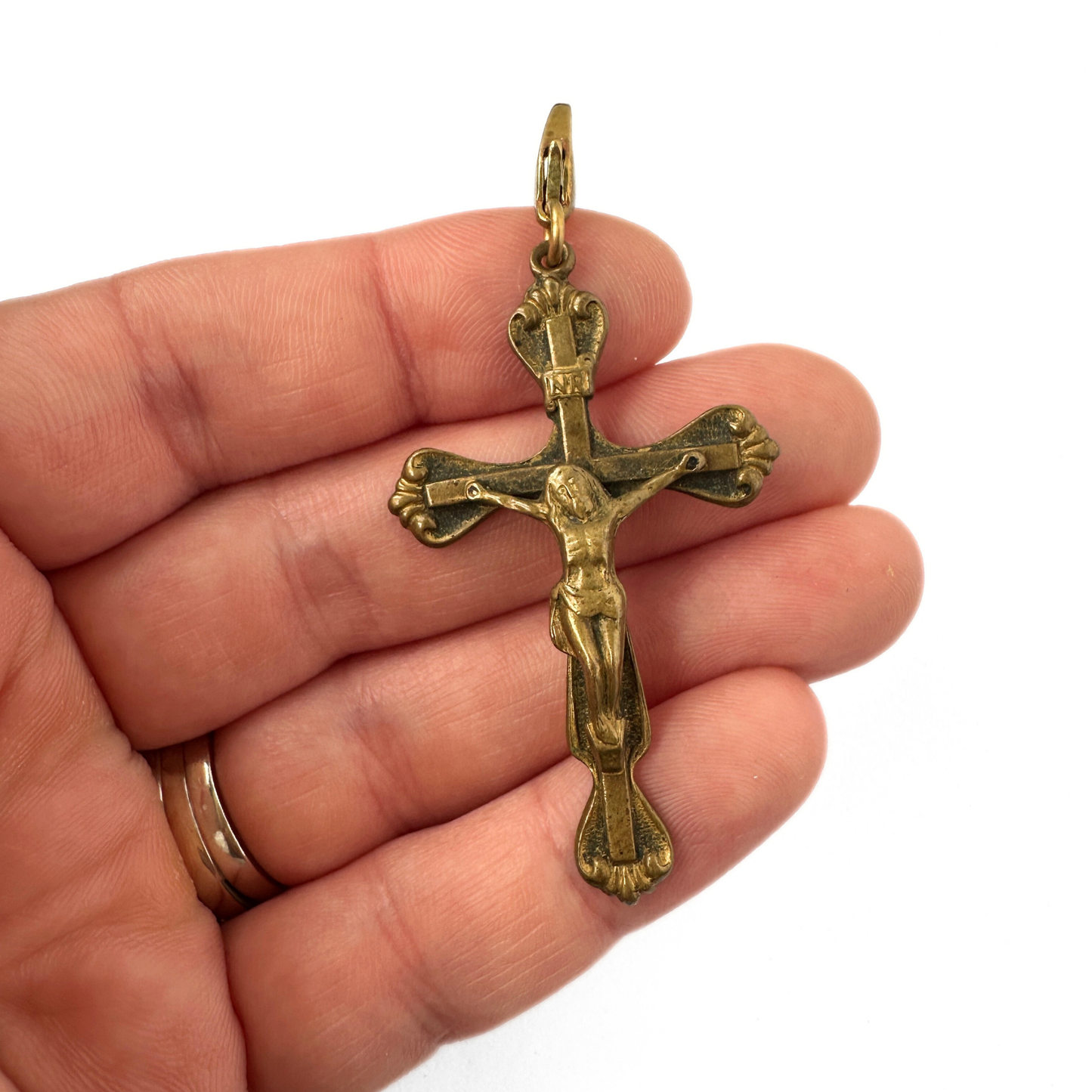 Vintage aged brass large crucifix cross charm