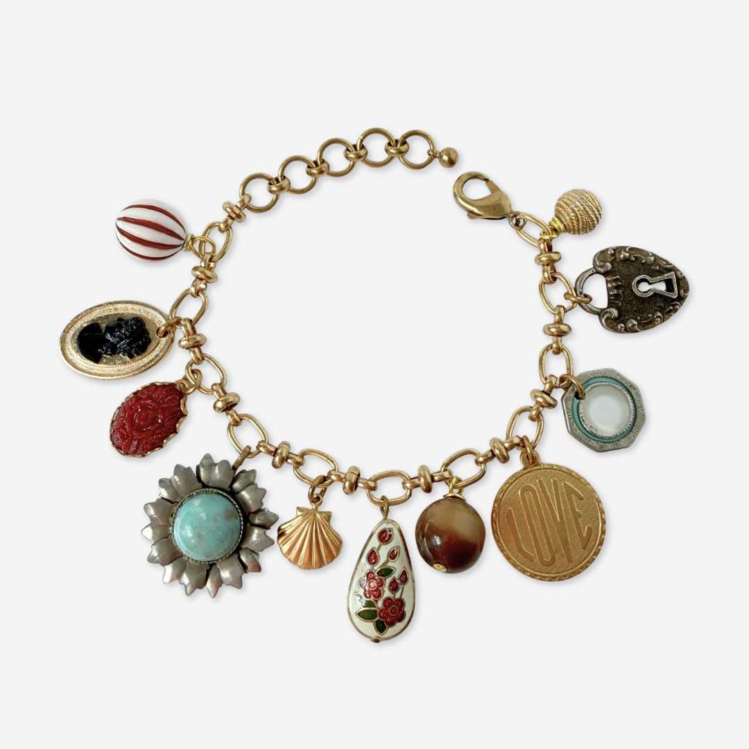 Refashioned vintage mixed charm bracelet