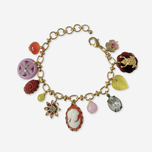 Repurposed vintage multicolor mixed charm bracelet