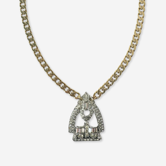 Refashioned vintage clear rhinestone art deco pendant necklace