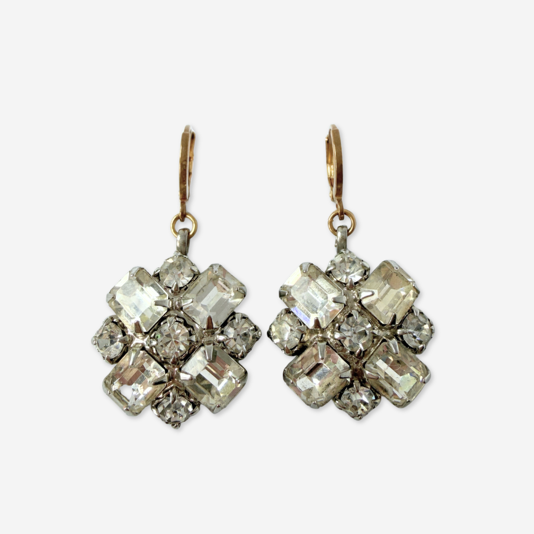 Refashioned vintage large clear rhinestone drop earrings