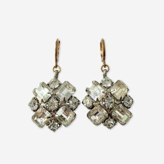 Refashioned vintage large clear rhinestone drop earrings