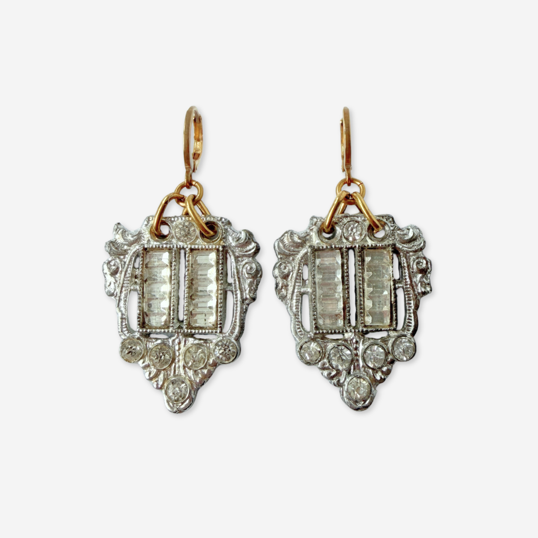 Refashioned vintage clear crystal art deco drop earrings