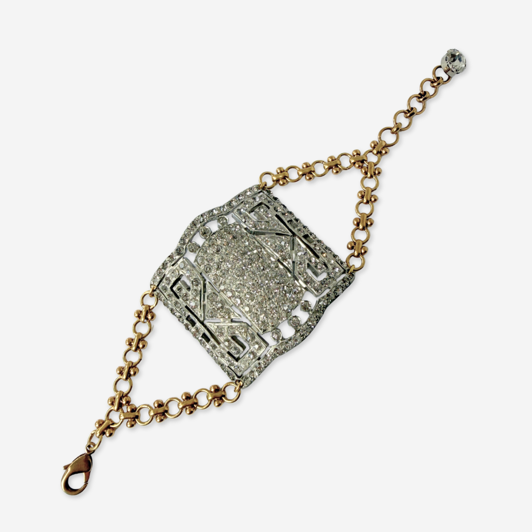 Refashioned Antique Rhinestone Shoe Buckle bracelet with brass chain