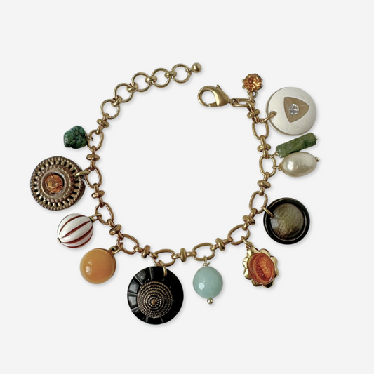Repurposed vintage multicolor mixed charm bracelet