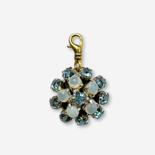 Vintage ice blue rhinestone charm with raw brass swivel clasp