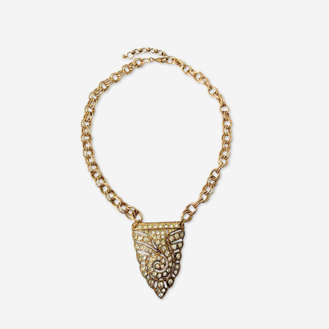 Refashioned vintage clear rhinestone deco pendant necklace