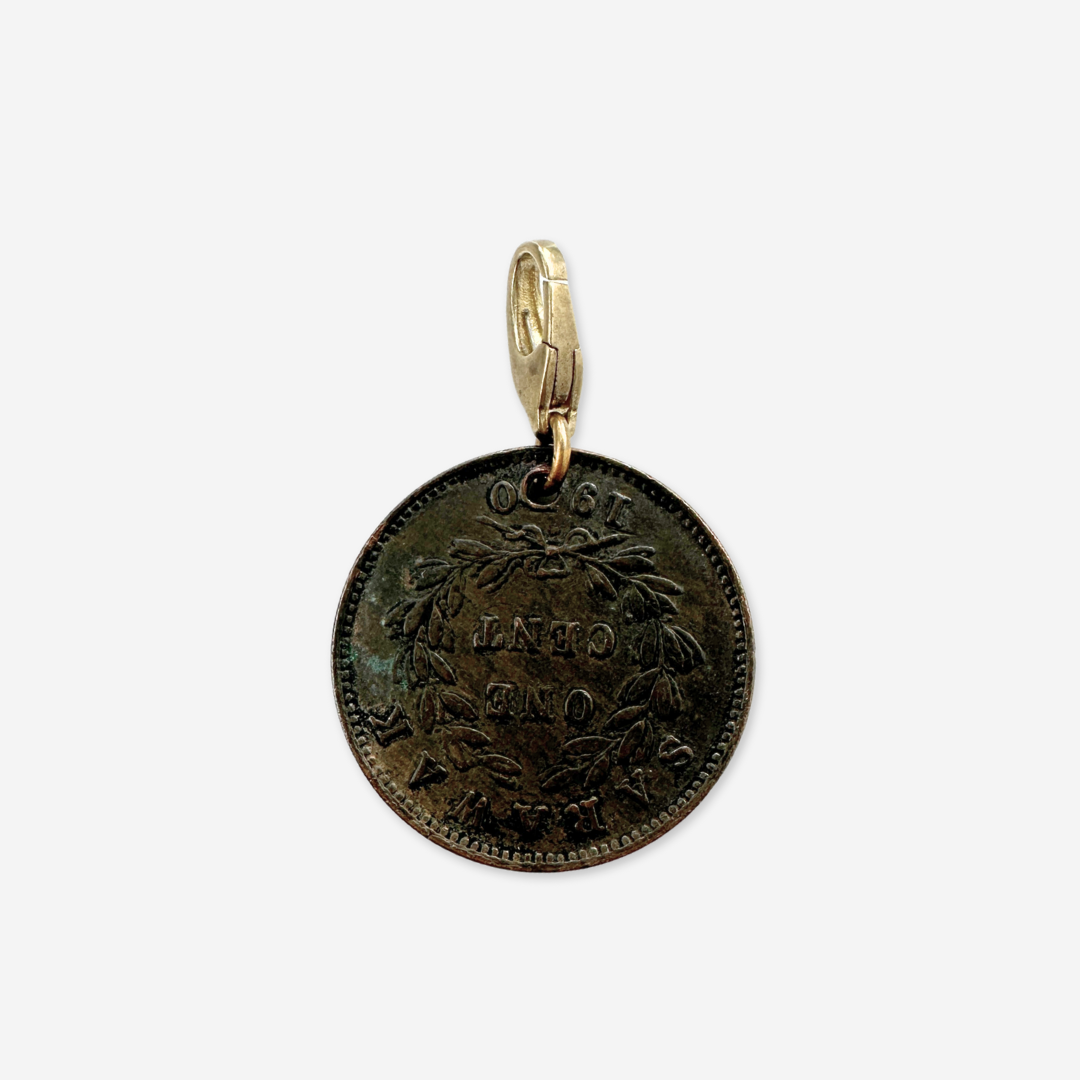 Vintage antique bronze Sarawak one cent coin charm