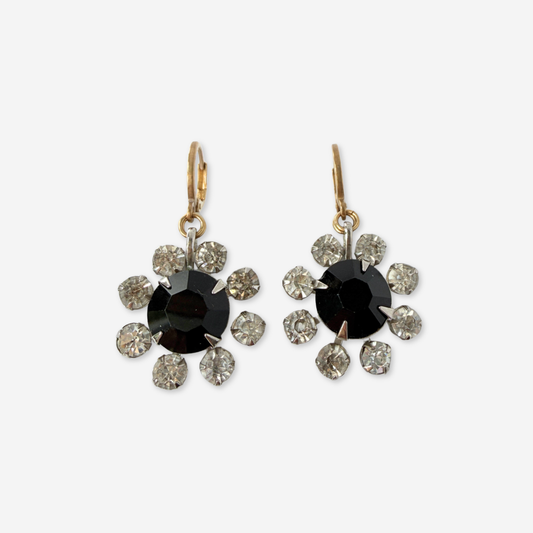 Refashioned vintage black and clear rhinestone sunburst drop earring