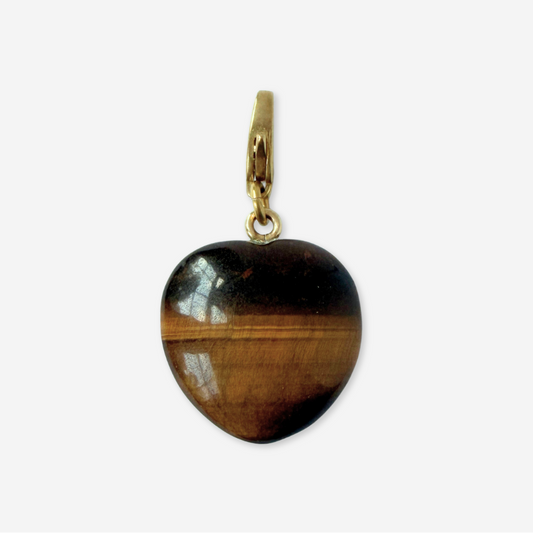 Vintage tigers eye puffy heart stone charm