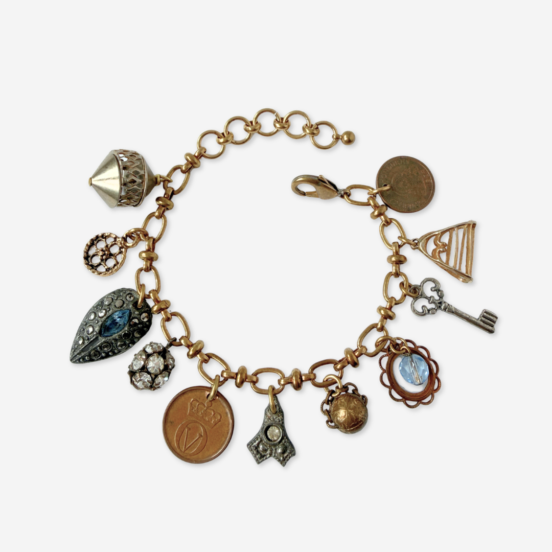 Repurposed vintage mixed charm bracelet