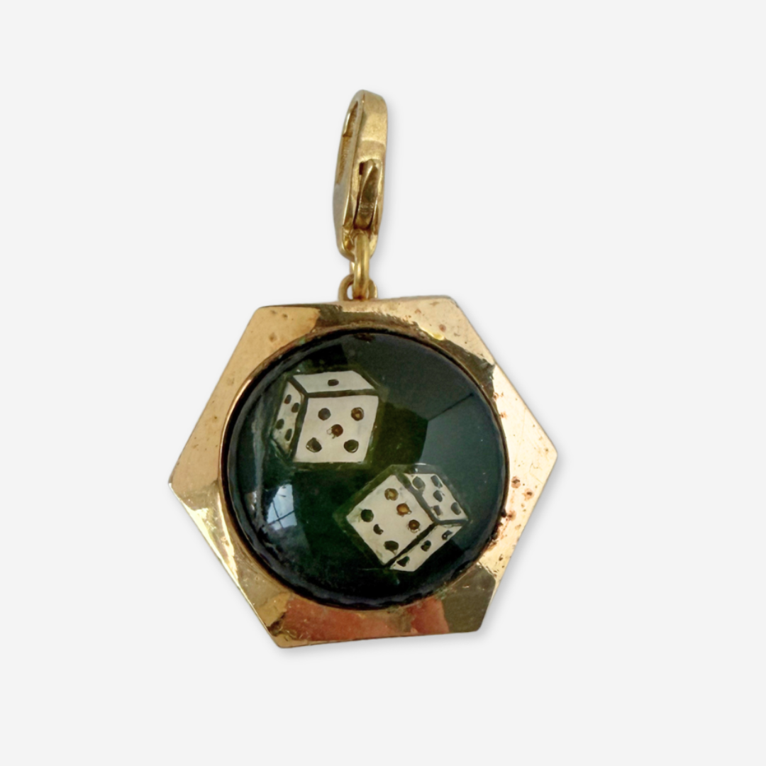 Refashioned vintage hexagonal dice intaglio charm