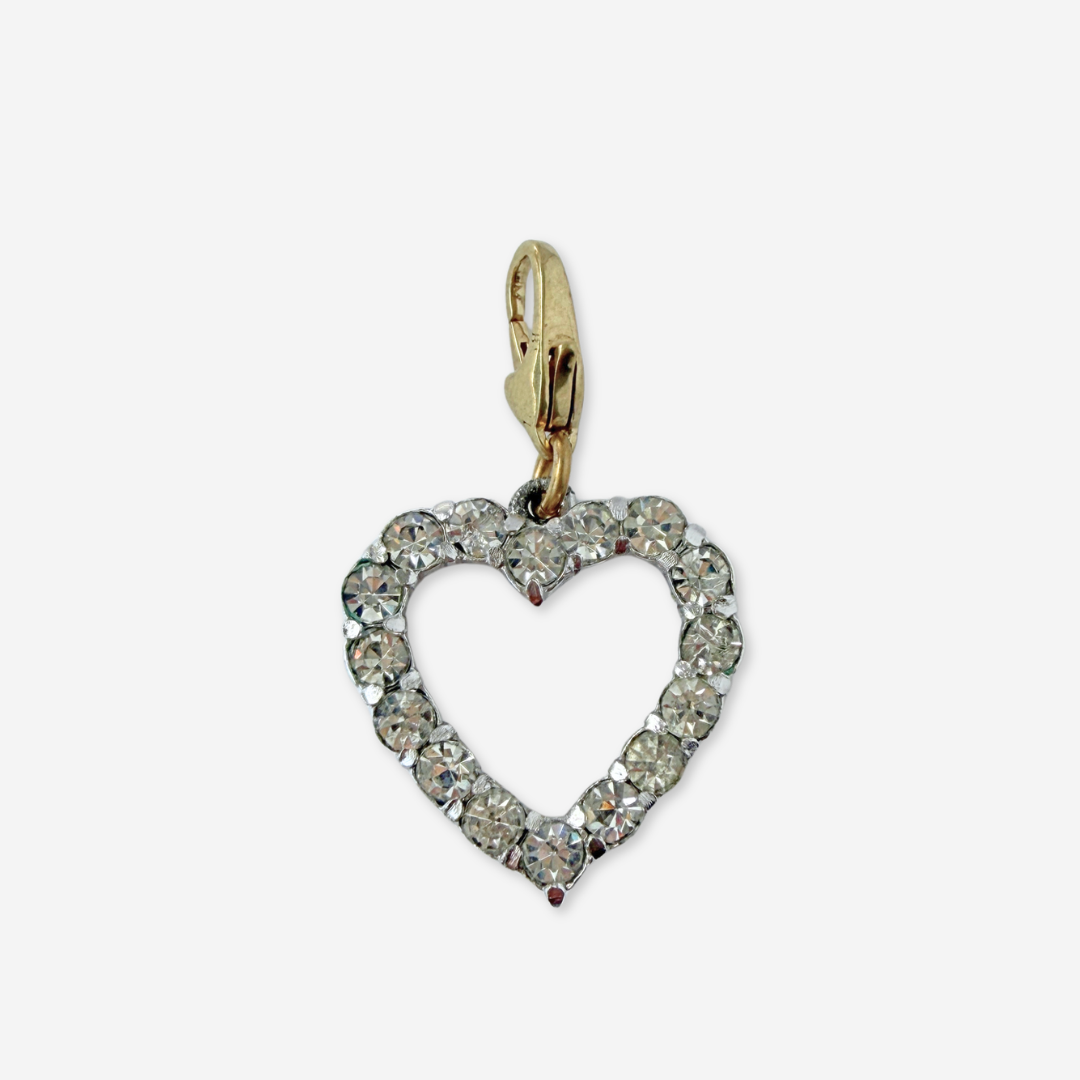 Refashioned vintage clear rhinestone and silver open heart charm