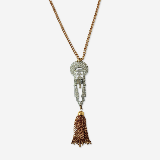 Refashioned vintage clear rhinestone art deco tassel necklace