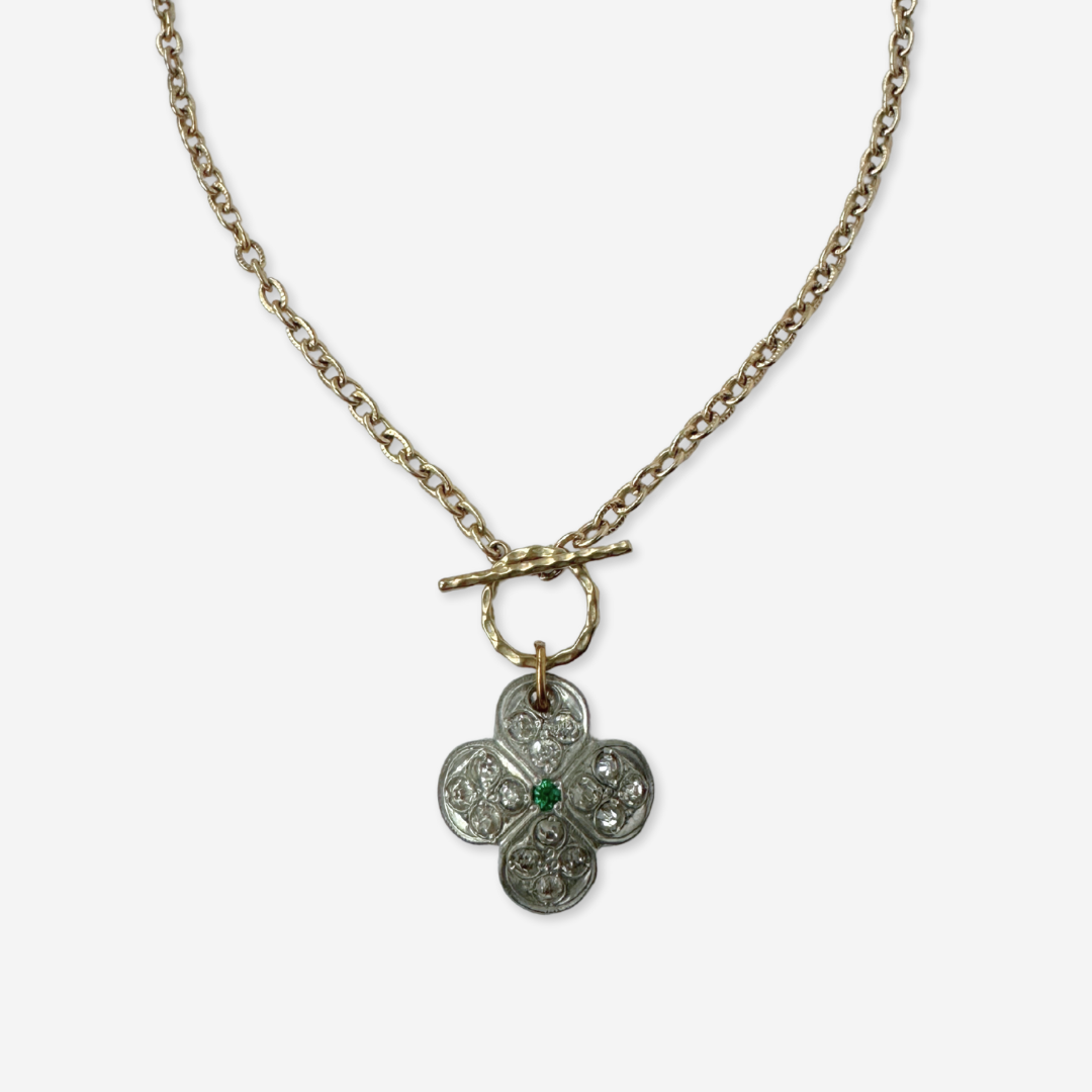 Vintage art deco quatrefoil rhinestone pendant with toggle clasp