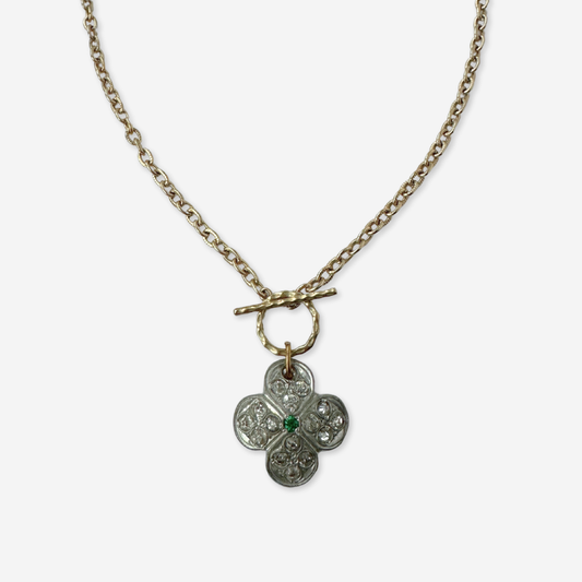 Vintage art deco quatrefoil rhinestone pendant with toggle clasp