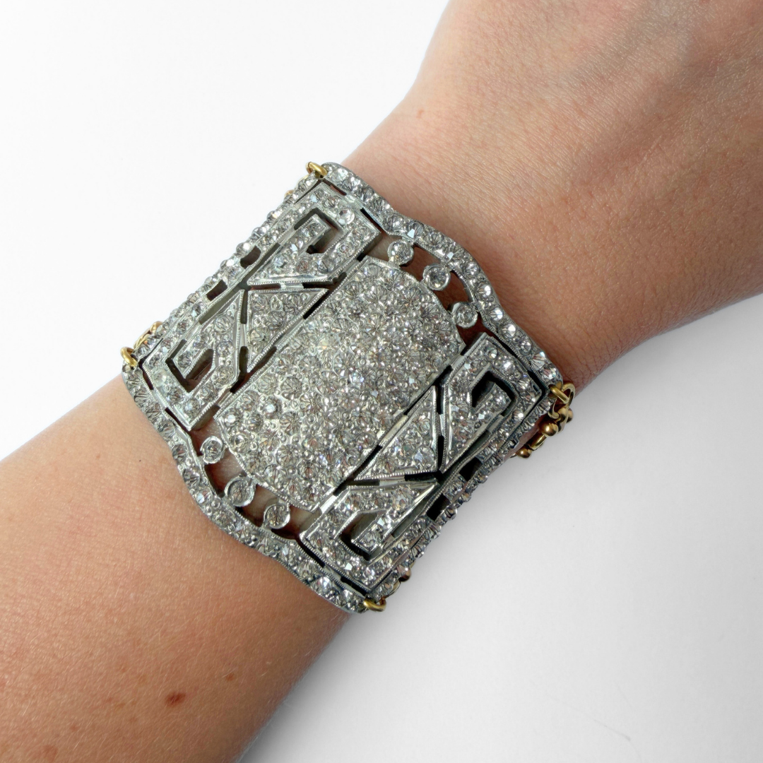Refashioned Antique Rhinestone Shoe Buckle bracelet with brass chain