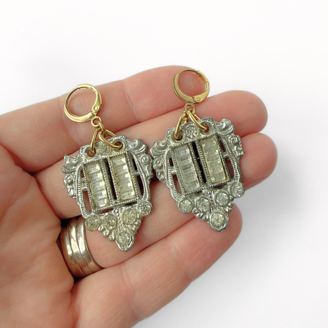 Refashioned vintage clear crystal art deco drop earrings