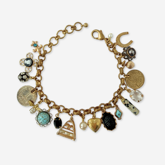 Loaded repurposed vintage mixed charm bracelet