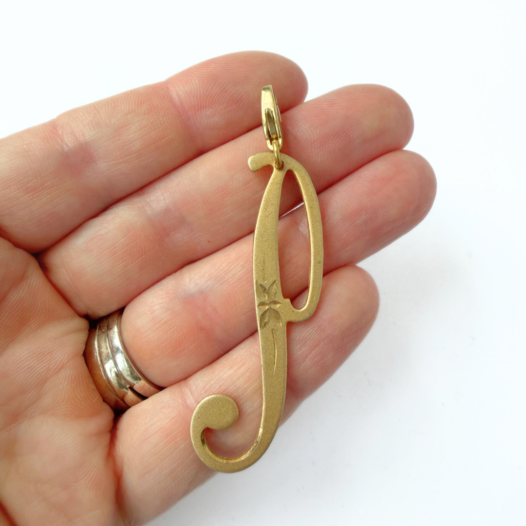 Large refashioned vintage matte gold letter "P" charm