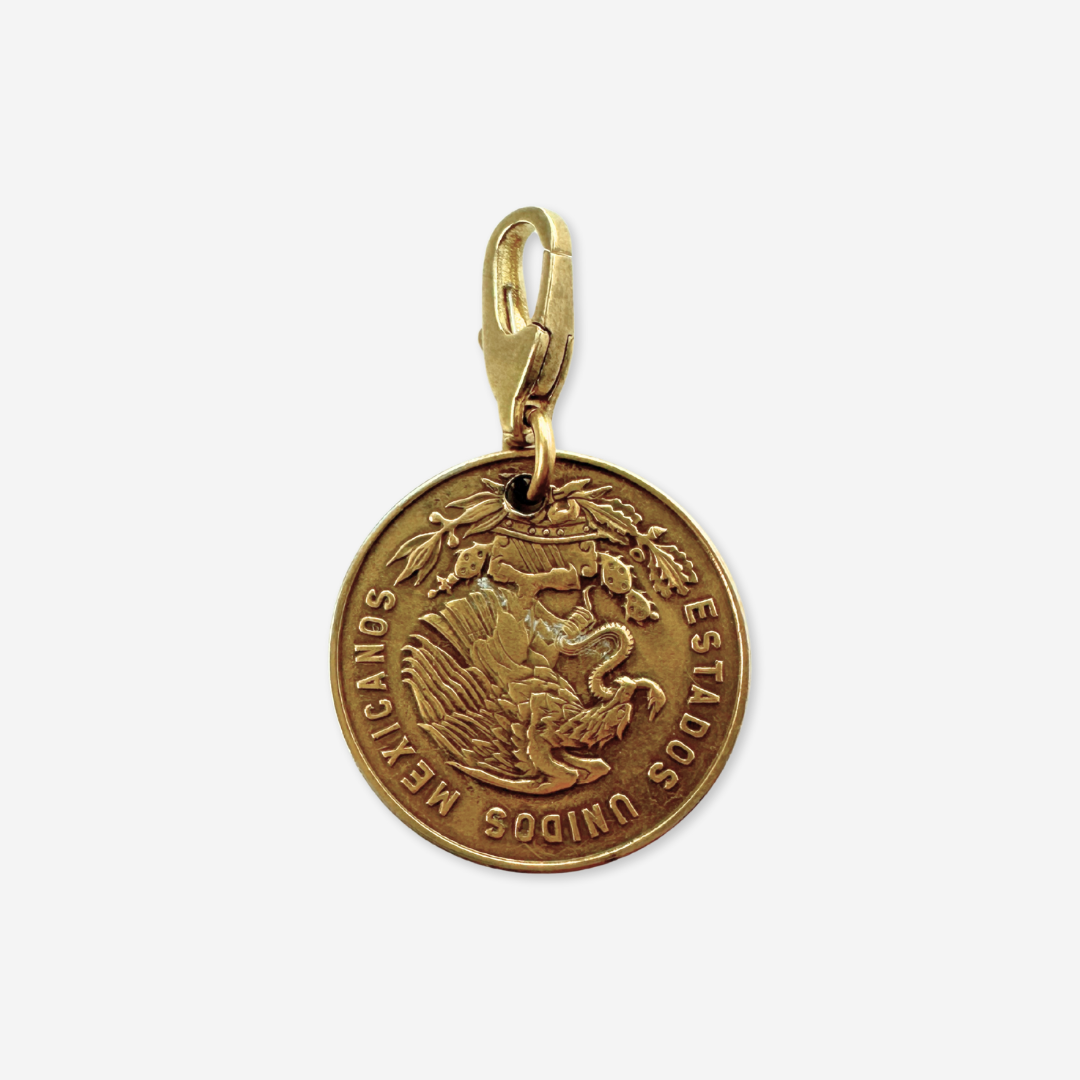 Vintage 1961 Brass Mexican 5 Centavos coin charm