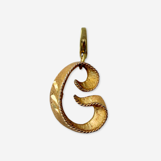 Refashioned vintage gold tone letter "G" monogram charm