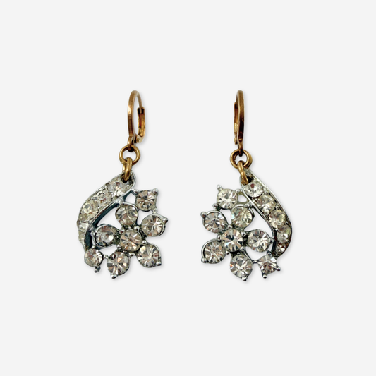 Refashioned vintage clear rhinestone floral drop earrings