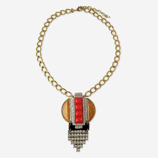 Repurposed vintage red, butterscotch and black rhinestone assemblage necklace