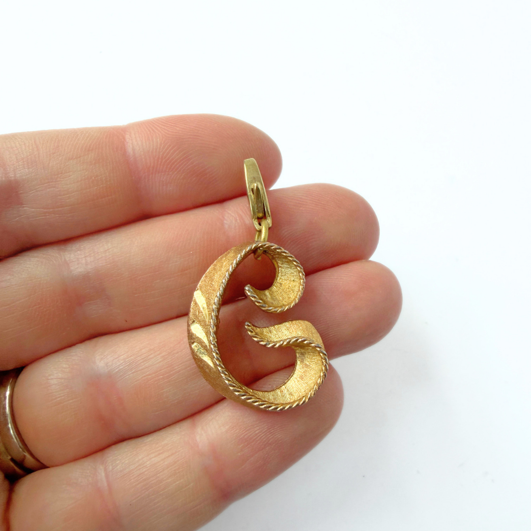Refashioned vintage gold tone letter "G" monogram charm