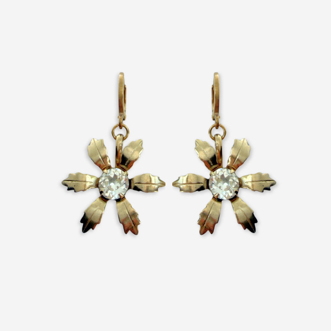 Vintage Gold plated and clear rhinestone flower earrings