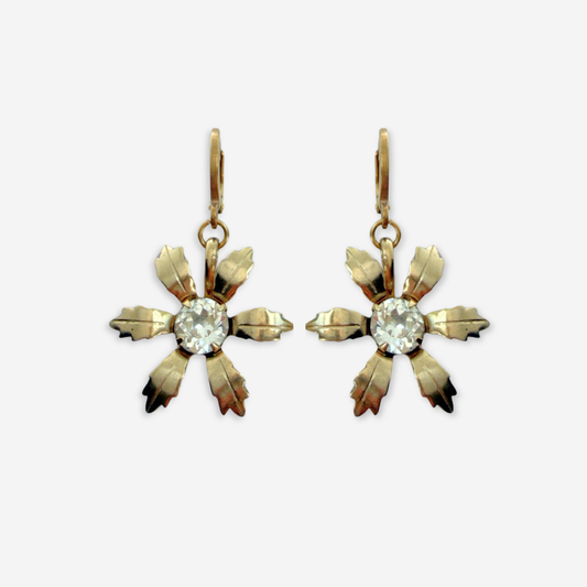 Vintage Gold plated and clear rhinestone flower earrings