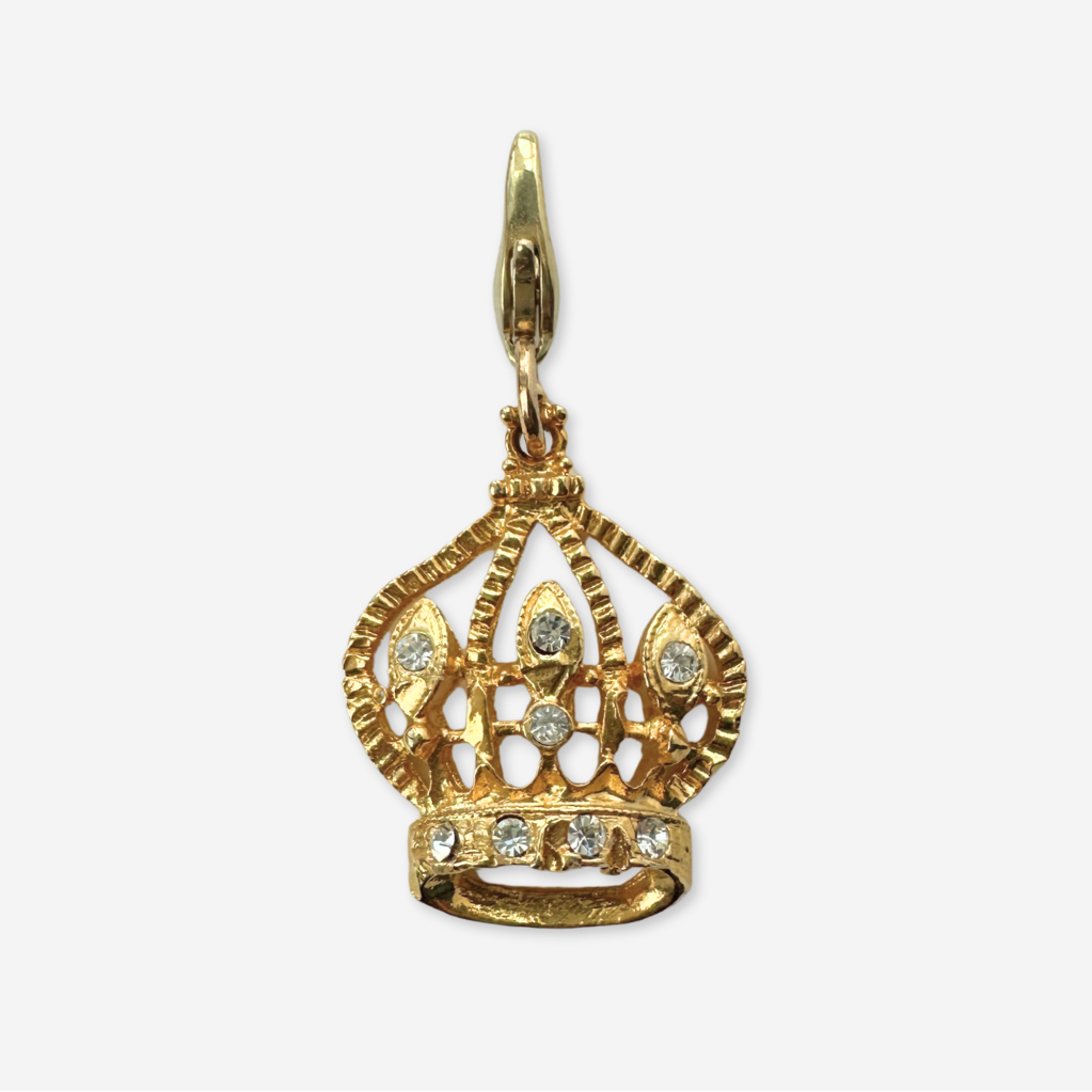 Vintage gold tone and rhinestone crown charm