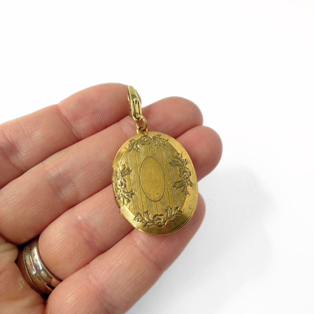 Vintage aged brass oval locket charm