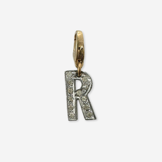 Small vintage clear rhinestone letter "R" charm