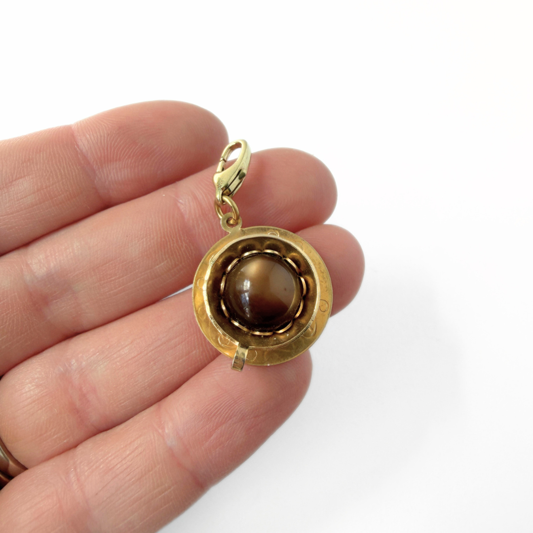 Vintage gold plated and brown moonglow teacup charm