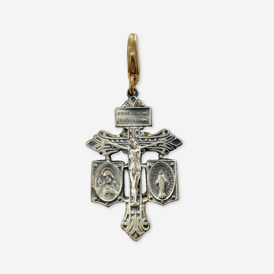 Vintage aged silver orante crucifix cross charm pendant