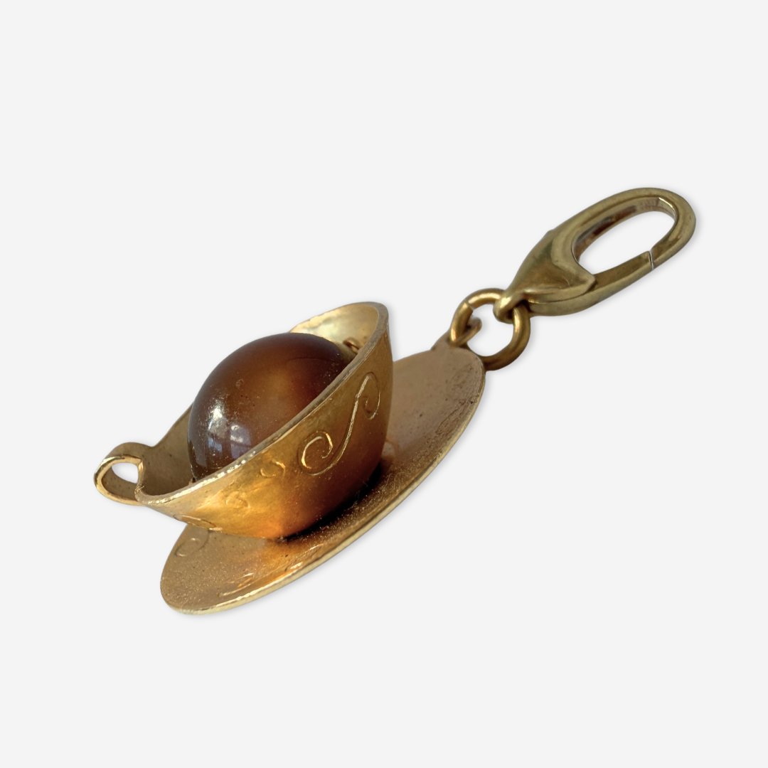 Vintage gold plated and brown moonglow teacup charm